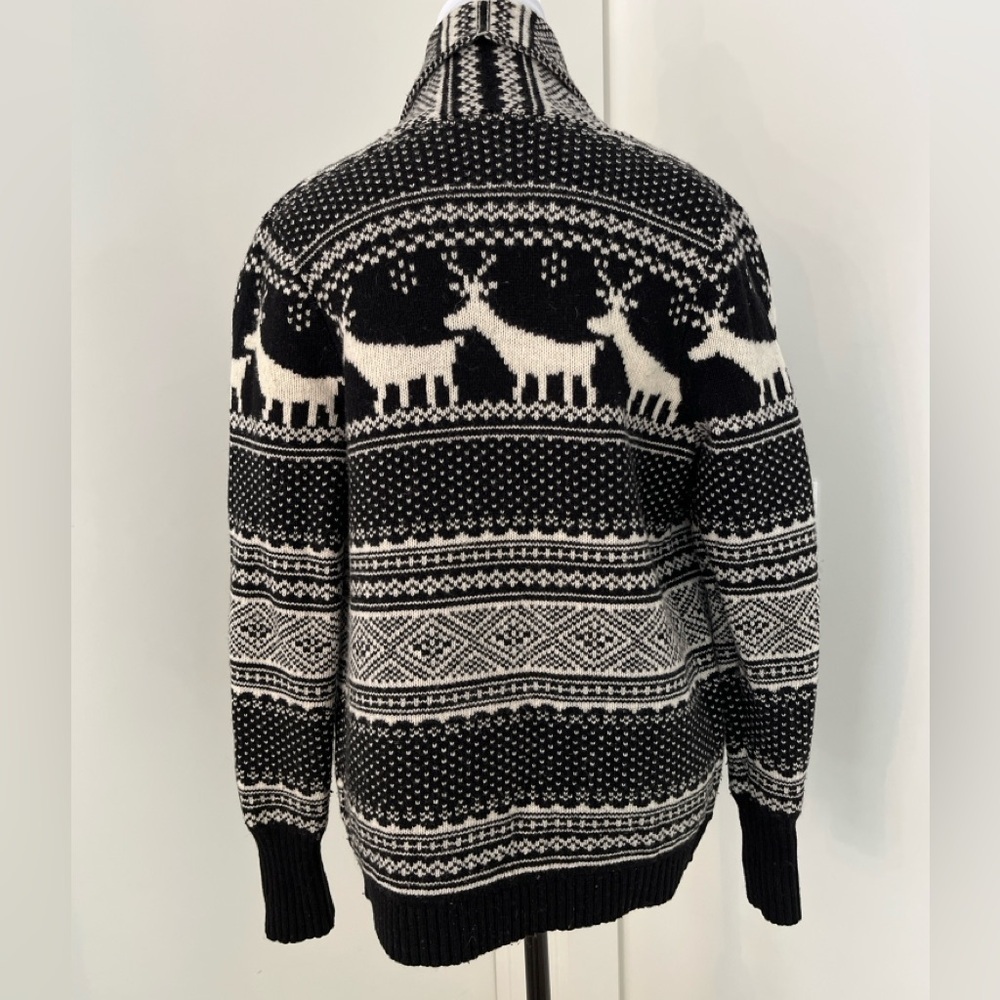 TELLURIDE CLOTHING Sweater Open Front Cardigan Deer Nordic Pattern Lambswool - Picture 9 of 17